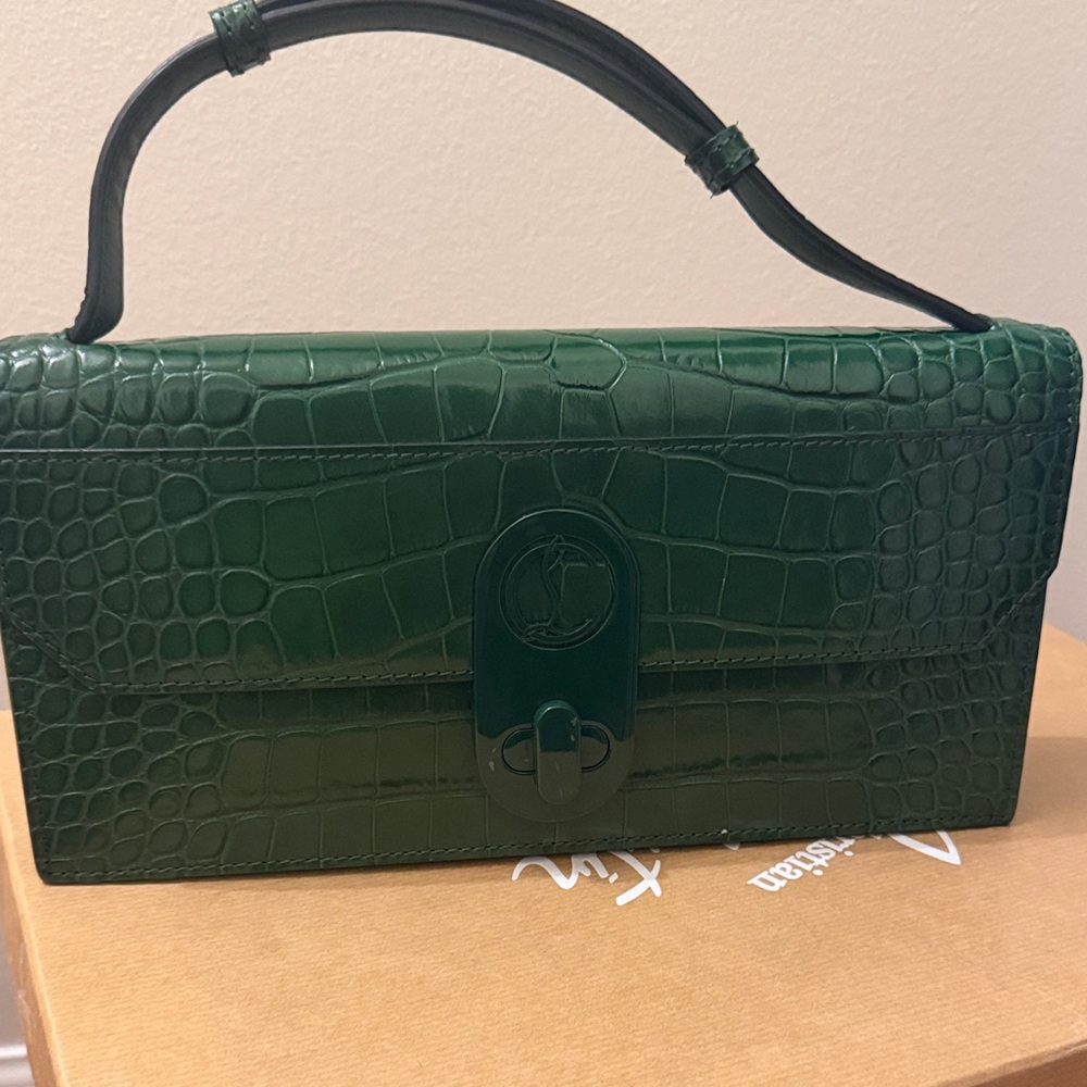 Christian Louboutin Green Croc-Embossed Elisa Baguette Calf